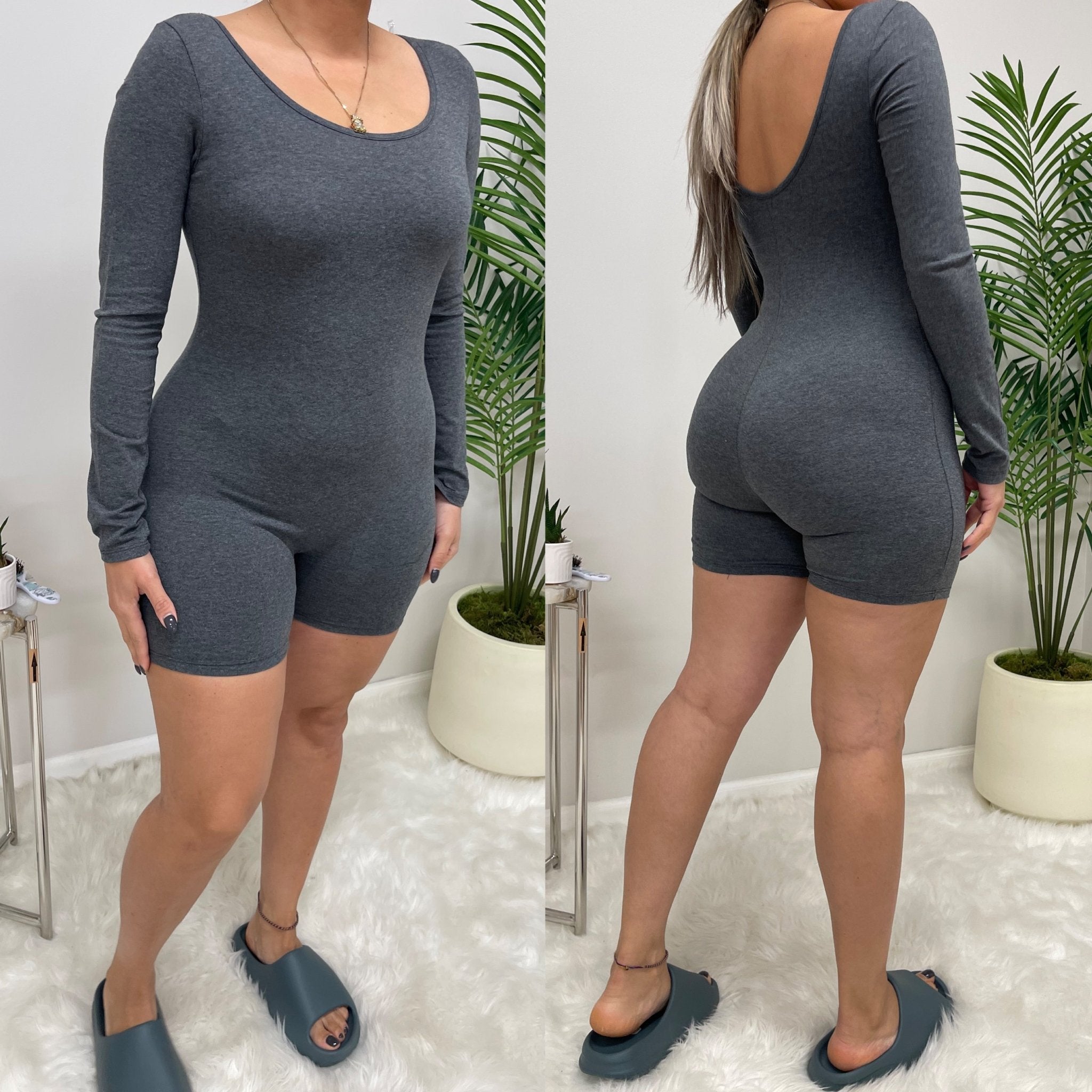 Long Sleeve Fitted Shorts Jumpsuit – Live Fabulously