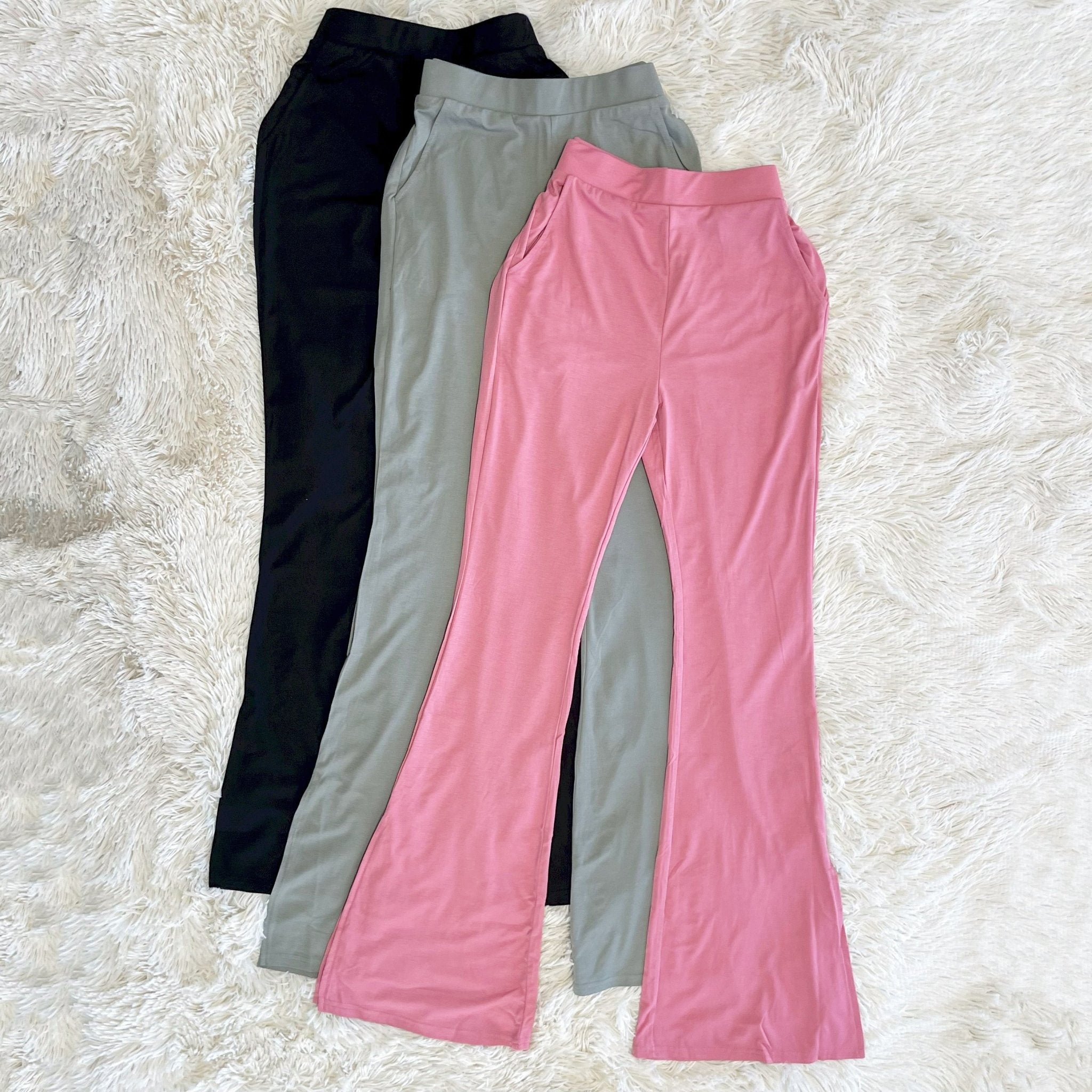 Mauve High-Waisted Side Slit Flare Pants with Pockets – SKNZ
